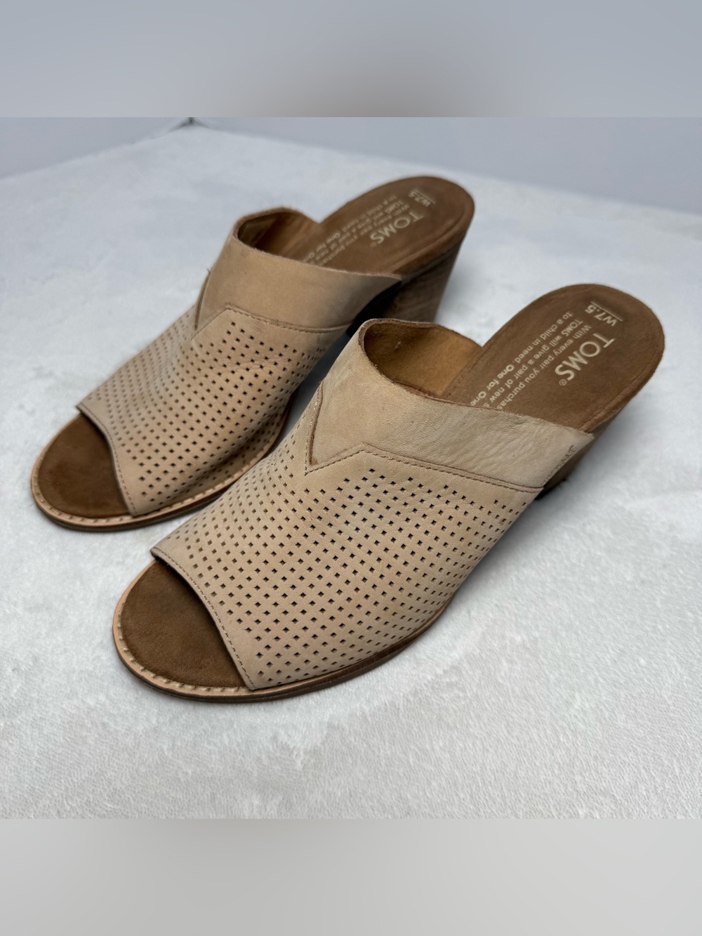 Toms Tan Perforated Open-Toe Wedge Mules